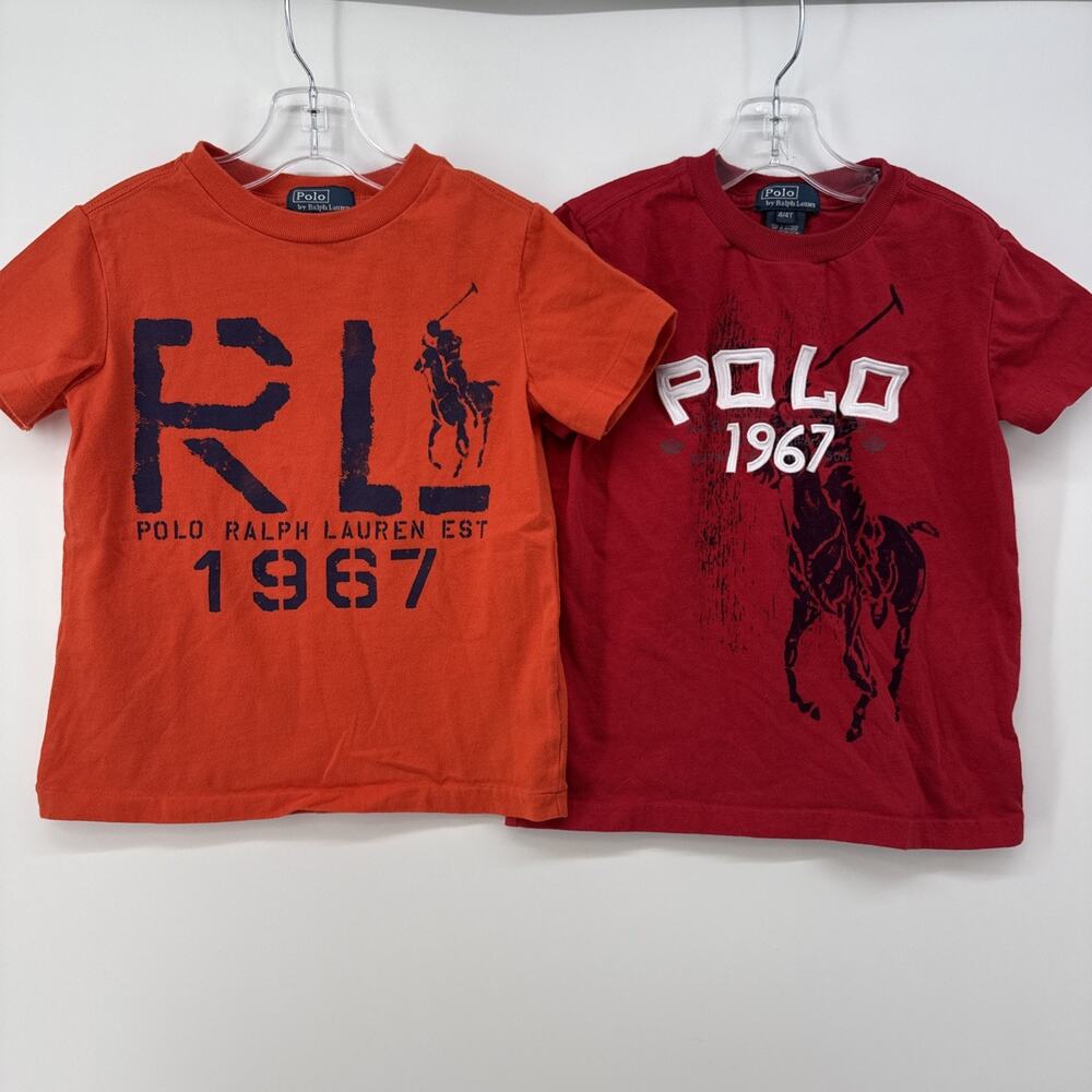 Polo Ralph Lauren Boys 4T Tshirt Bundle Cotton Summer Horse Logo Red Orange EUC
